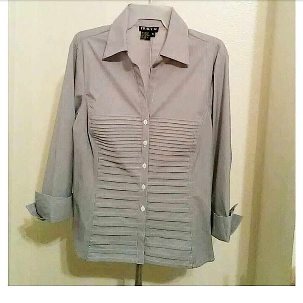 Tracy M. | French Cuff Blue and White Shirt